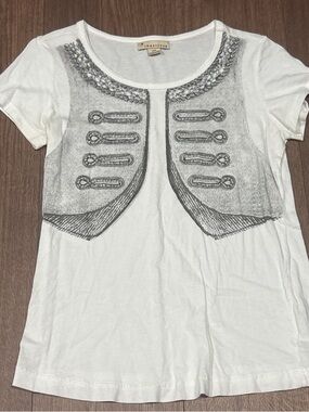 Forever 21 White Short Sleeve Tee with Gray Military Vest Print